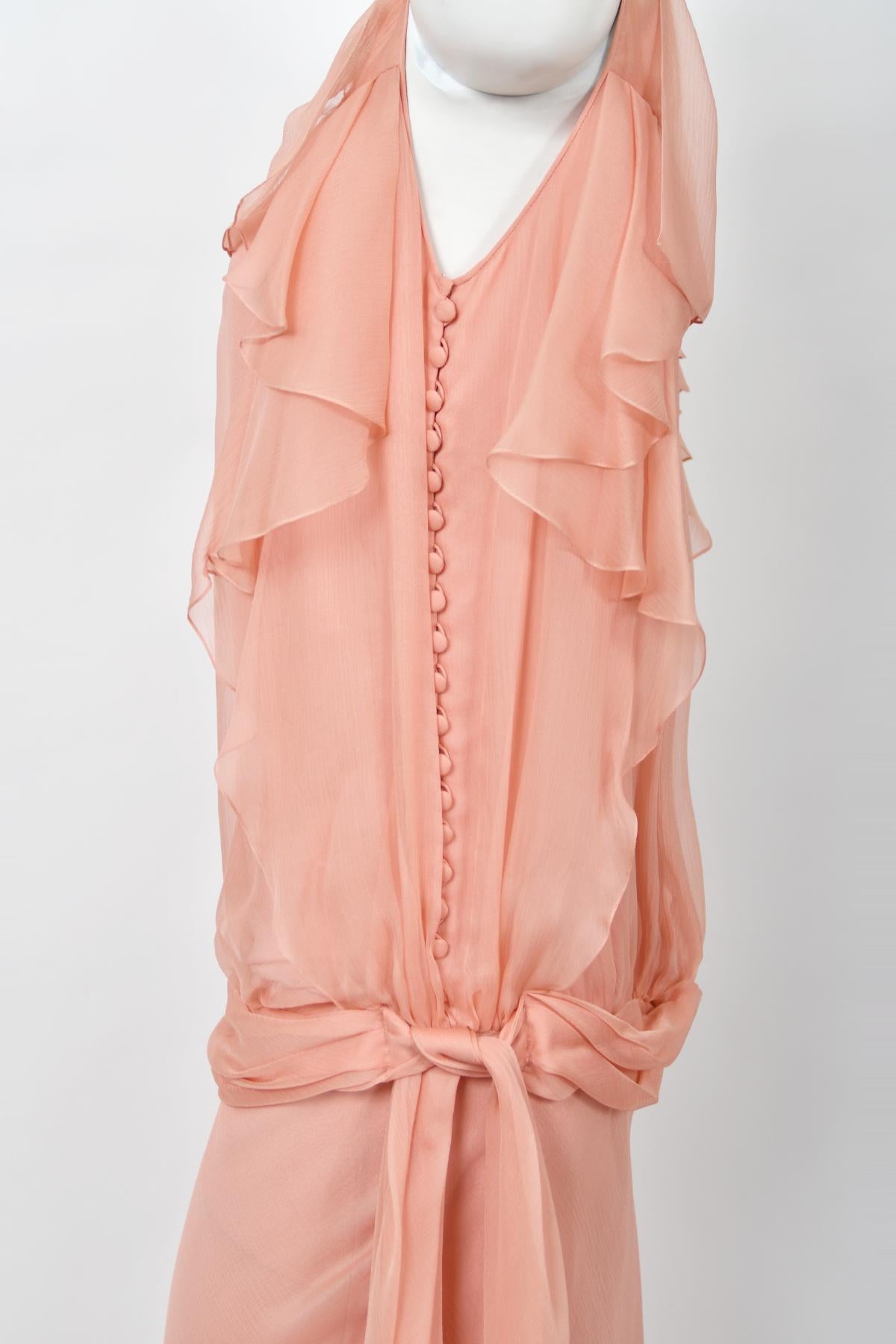 2008 John Galliano Pale Pink Semi-Sheer Silk Chiffon Draped Ruffle Bias-Cut Gown 5