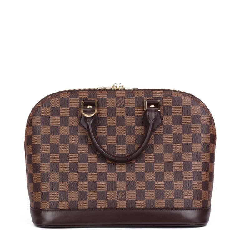Women's 2004 Louis Vuitton Brown Damier Ebene Coated Canvas & Calfskin Leather Alma PM For Sale