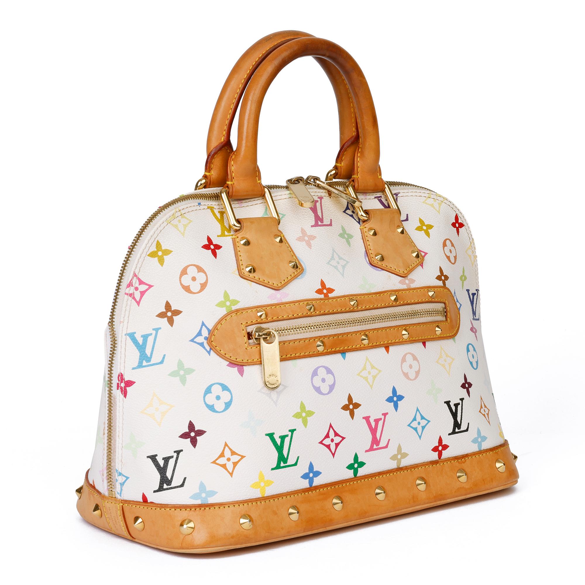 LOUIS VUITTON
White Multicolore Monogram Coated Canvas & Vachetta Leather Murakami Alma

Serial Number: FL0074
Age (Circa): 2004
Accompanied By: Louis Vuitton Dust Bag, Care Booklet, Invoice
Authenticity Details: Date Stamp (Made in France) 
Gender: