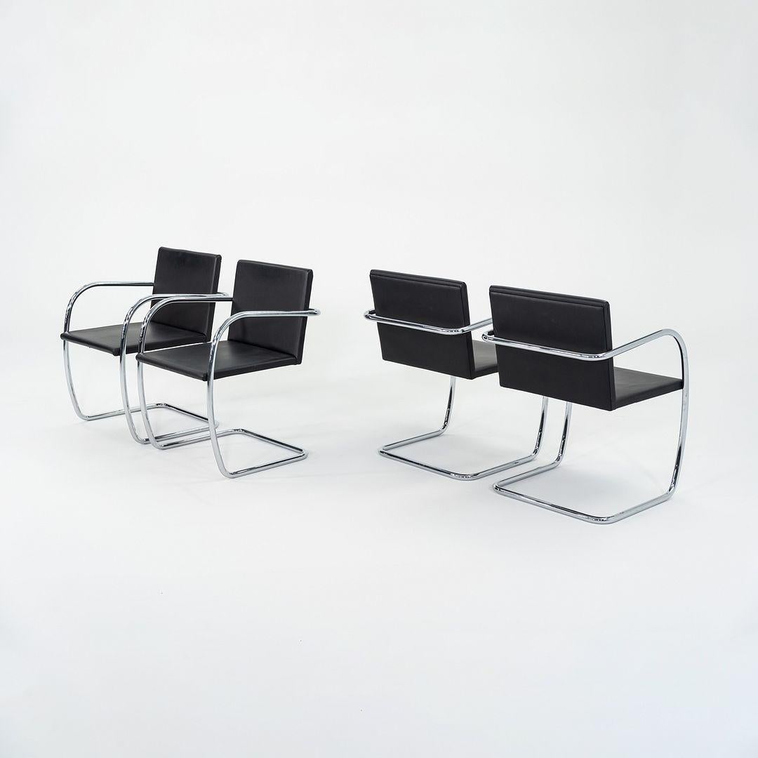 2004 Mies van der Rohe per Knoll Poltrona da pranzo Brno a pad sottile in pelle nera in vendita 5