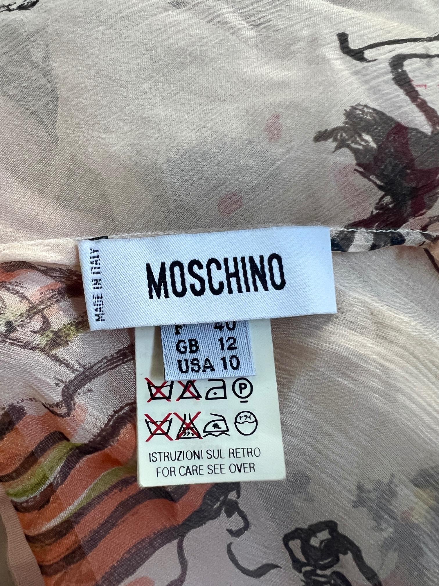 Women's 2004 Moschino Runway Documented Pink Silk Chiffon Novelty Print Dress For Sale