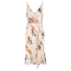 2004 Moschino Runway Documented Pink Silk Chiffon Novelty Print Dress