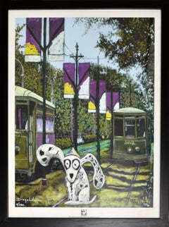 2004 Original Diego Lukezic Framed Print Art Tango Dog New Orleans Streetcar