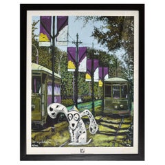 2004 Original Diego Lukezic Framed Print Art Tango Dog New Orleans Streetcar