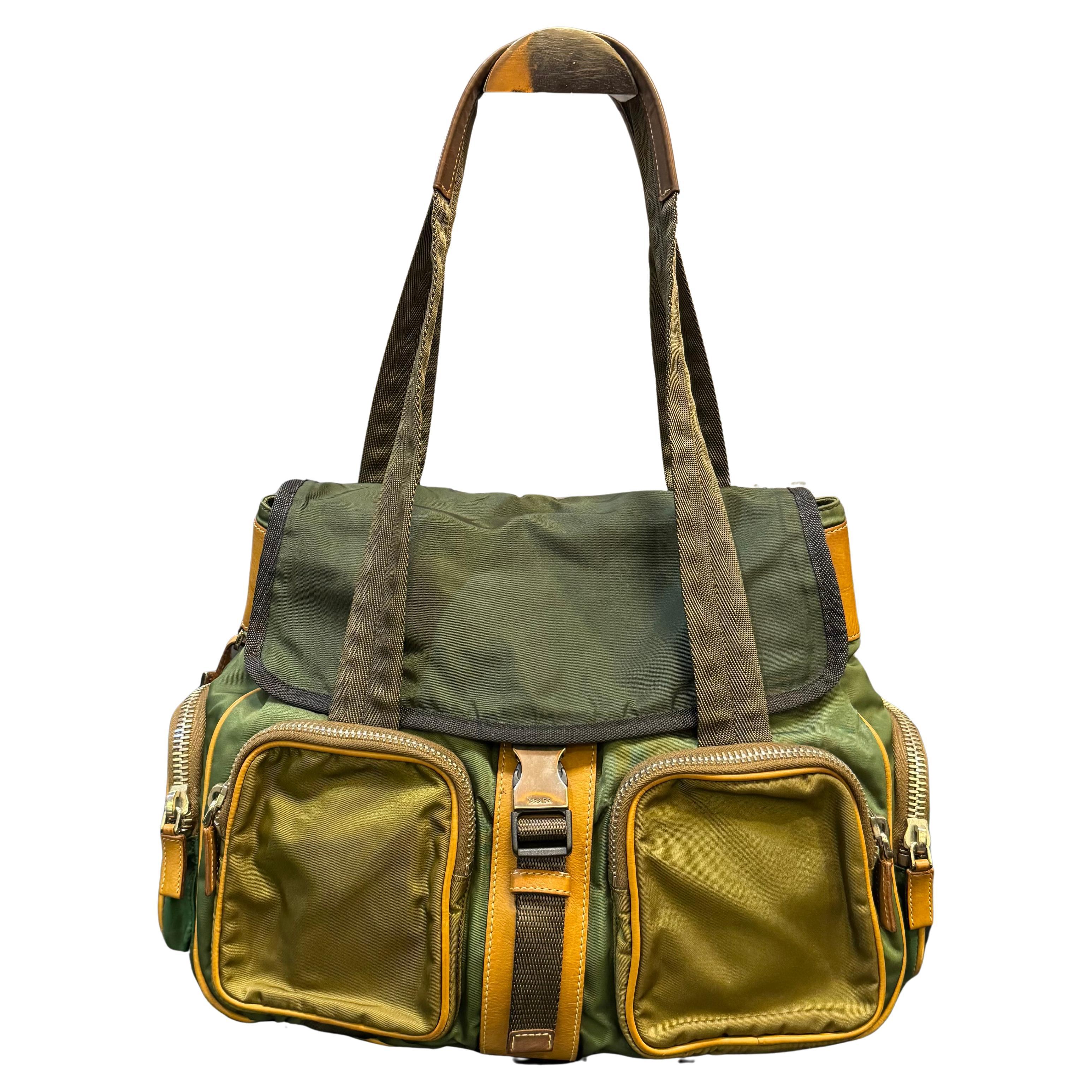 2004 Prada Militaire Tessuto Active Multi Pocket Shoulder Tote Bag For Sale