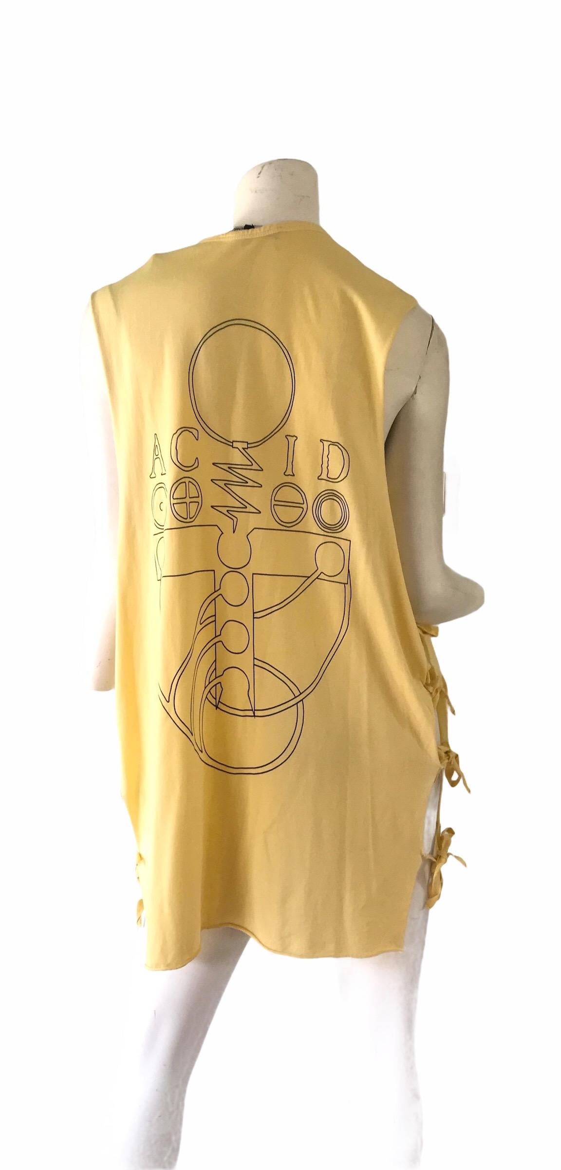 2004 Raf Simons yellow cotton acid tee tank with tie sides. sz L / Condition: Excellent. 
