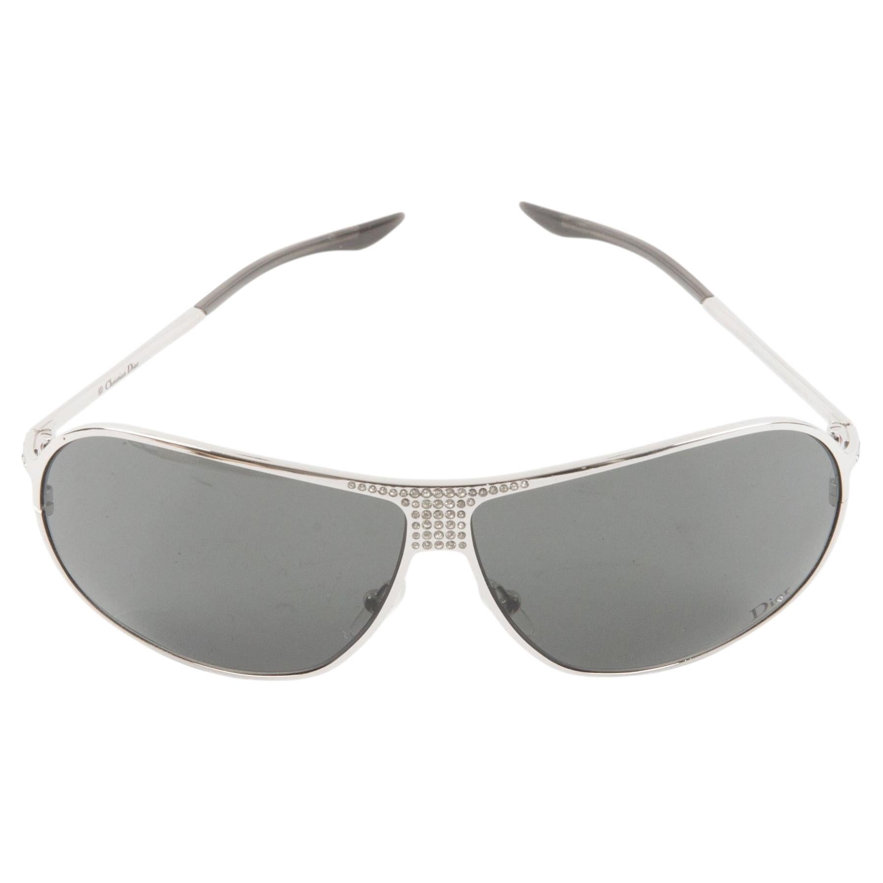 2004 Rare Dior by J.Galliano Silver Tone Aviator Mask Sunglasses For Sale