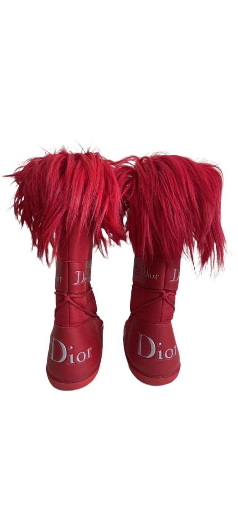 2004 Rare Vintage John Galliano for Christian Dior Moon Boots in Red