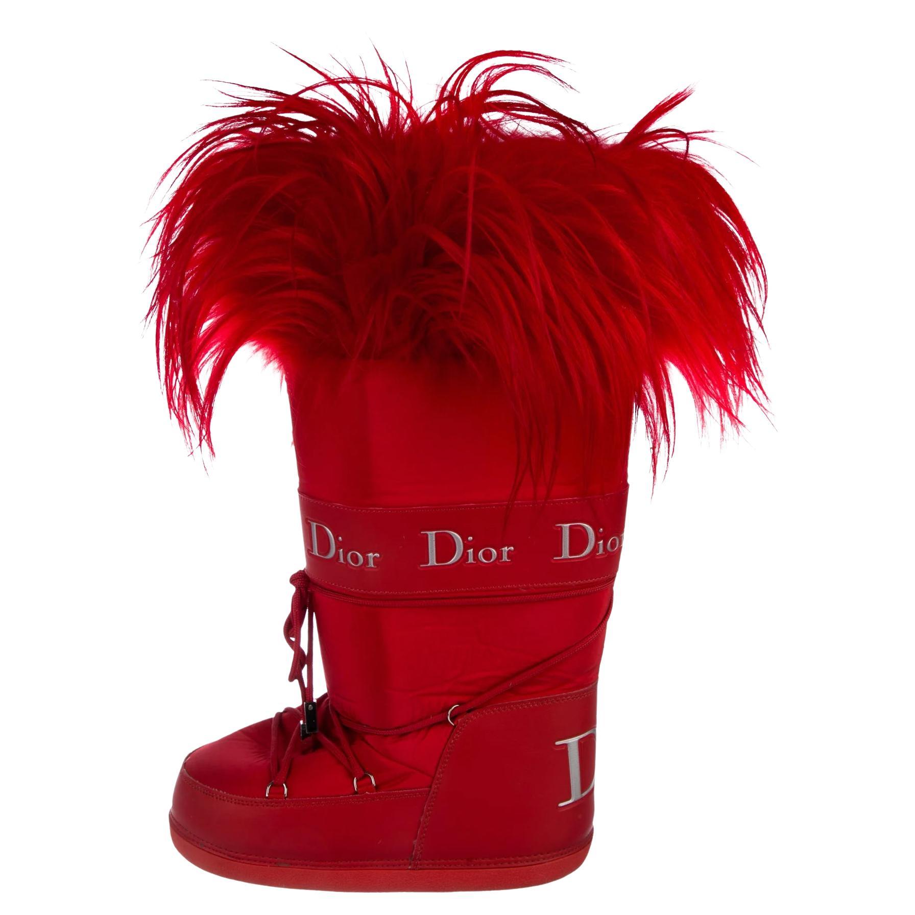 2004 Rare Vintage John Galliano for Christian Dior Moon Boots in Red