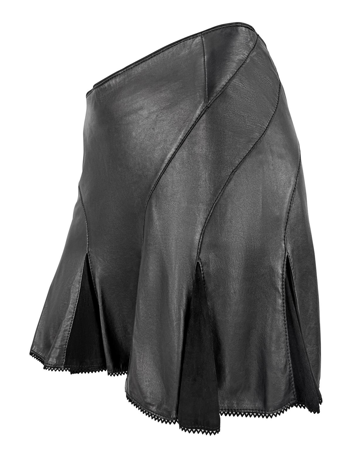 2004 Roberto Cavalli Black Leather Suede Panel Flare Super Mini Skirt 2