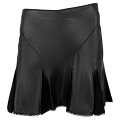 2004 Roberto Cavalli Minifalda acampanada con paneles de ante y cuero negro