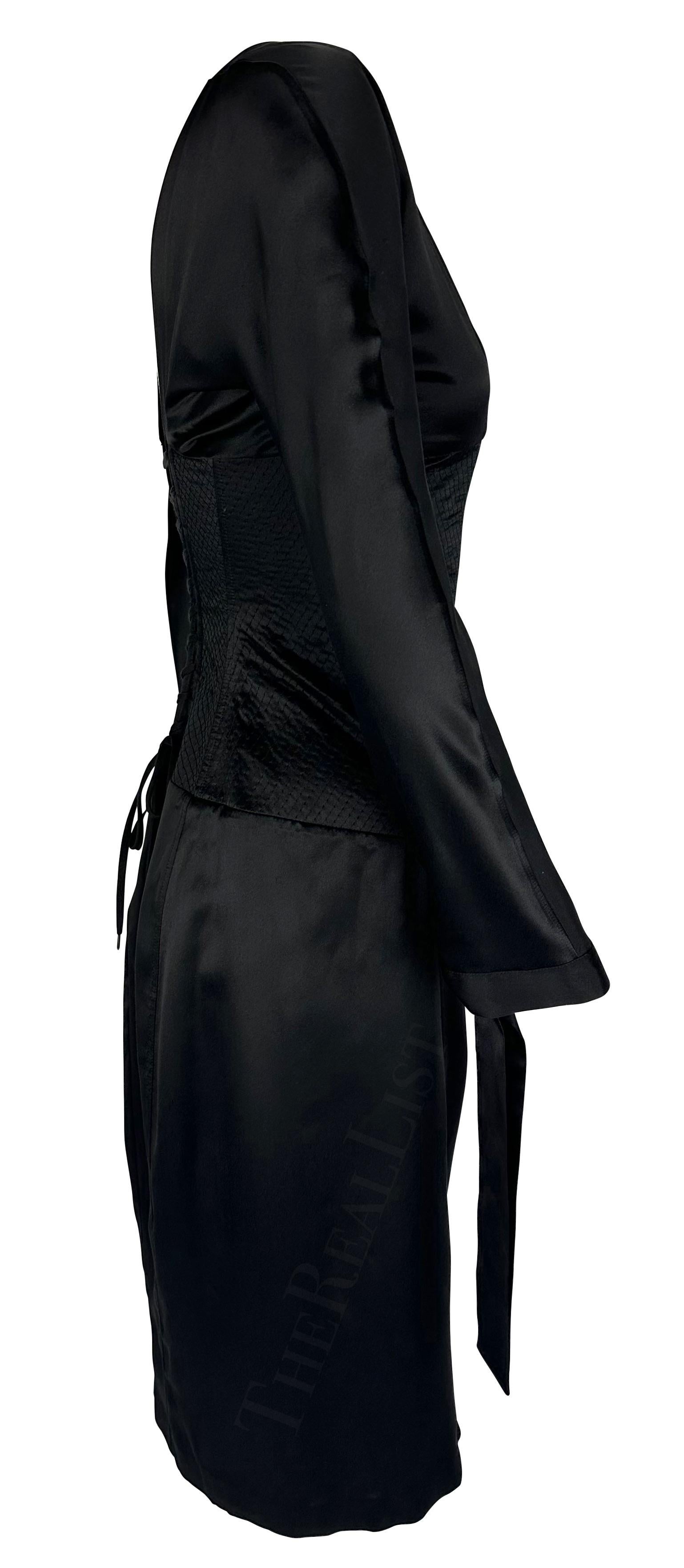 2004 Roberto Cavalli Corset Boned Lace-Up Quilted Satin Plunge Dress In Excellent Condition For Sale In West Hollywood, CA