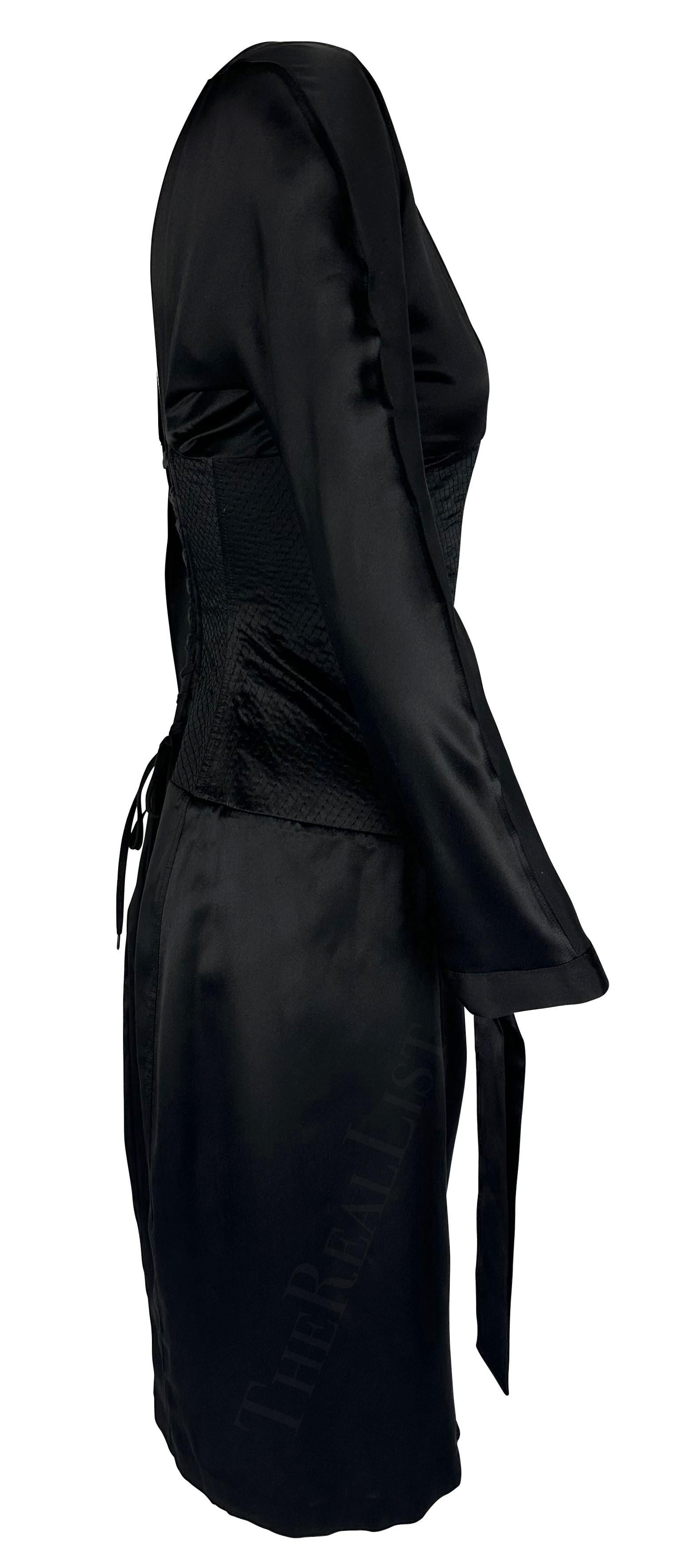 Black 2004 Roberto Cavalli Corset Boned Lace-Up Quilted Satin Plunge Dress For Sale