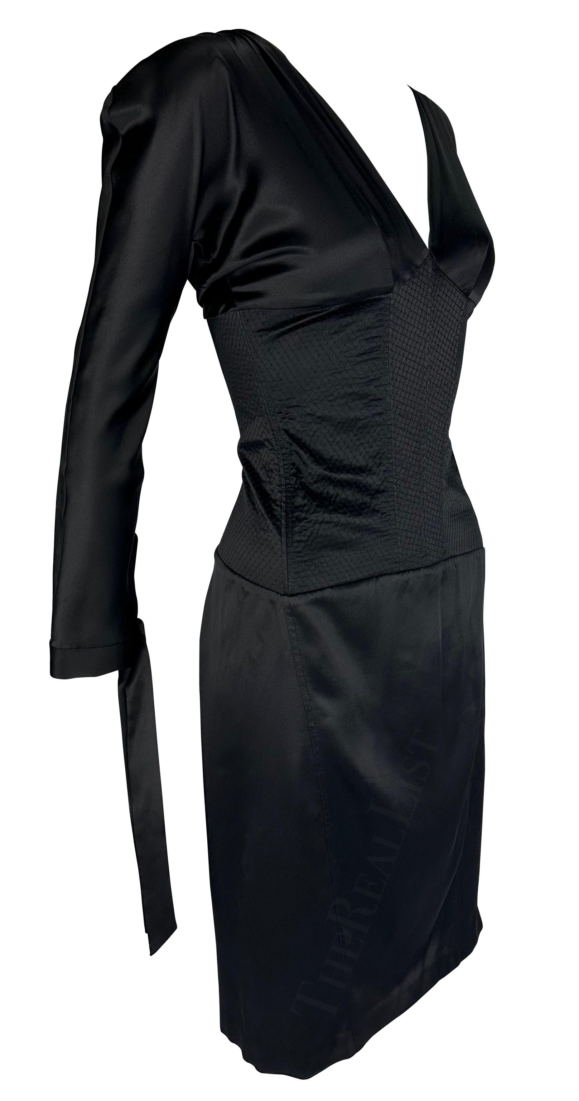 2004 Roberto Cavalli Corset Boned Lace-Up Quilted Satin Plunge Dress In Excellent Condition For Sale In West Hollywood, CA