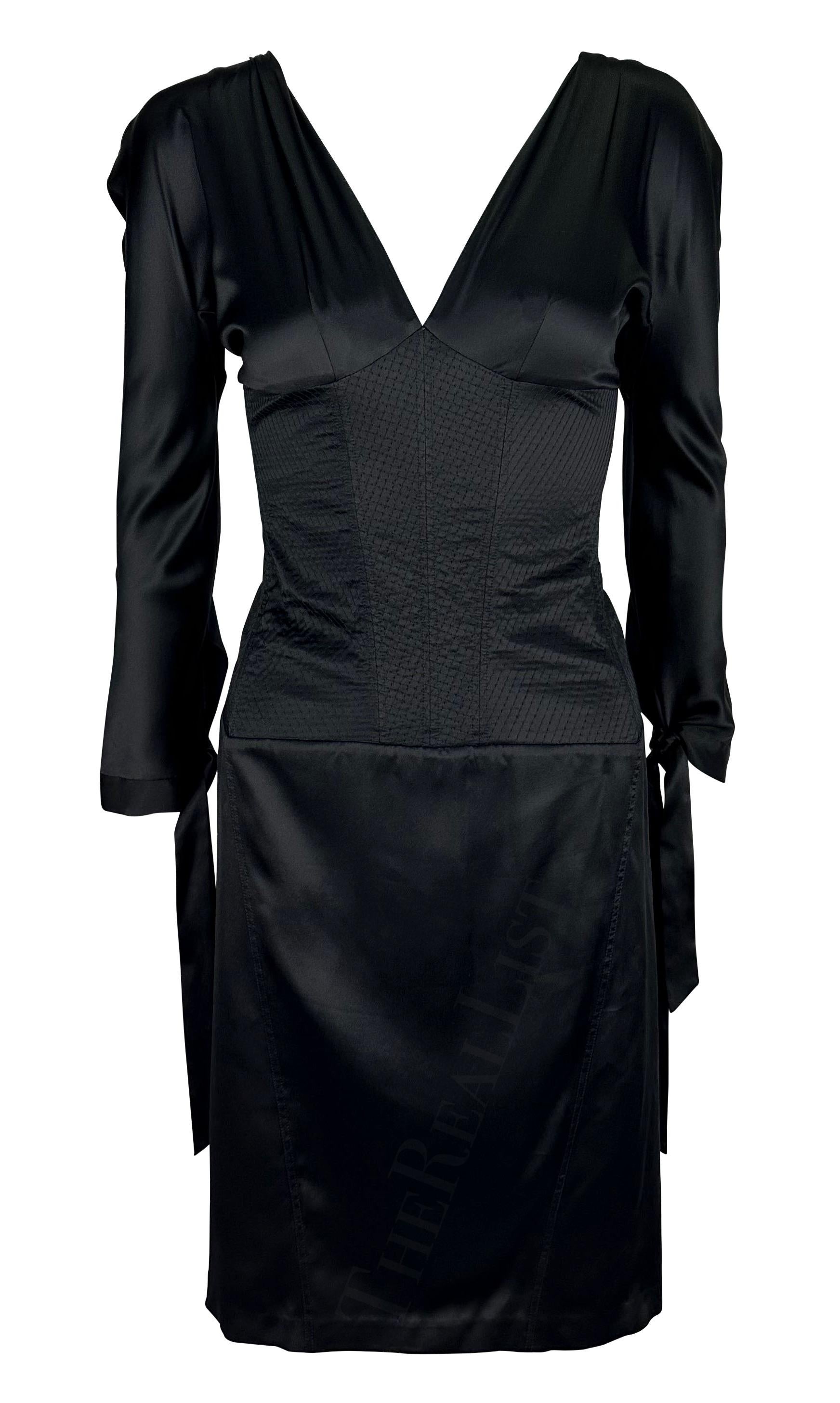 2004 Roberto Cavalli Corset Boned Lace-Up Quilted Satin Plunge Dress For Sale 1