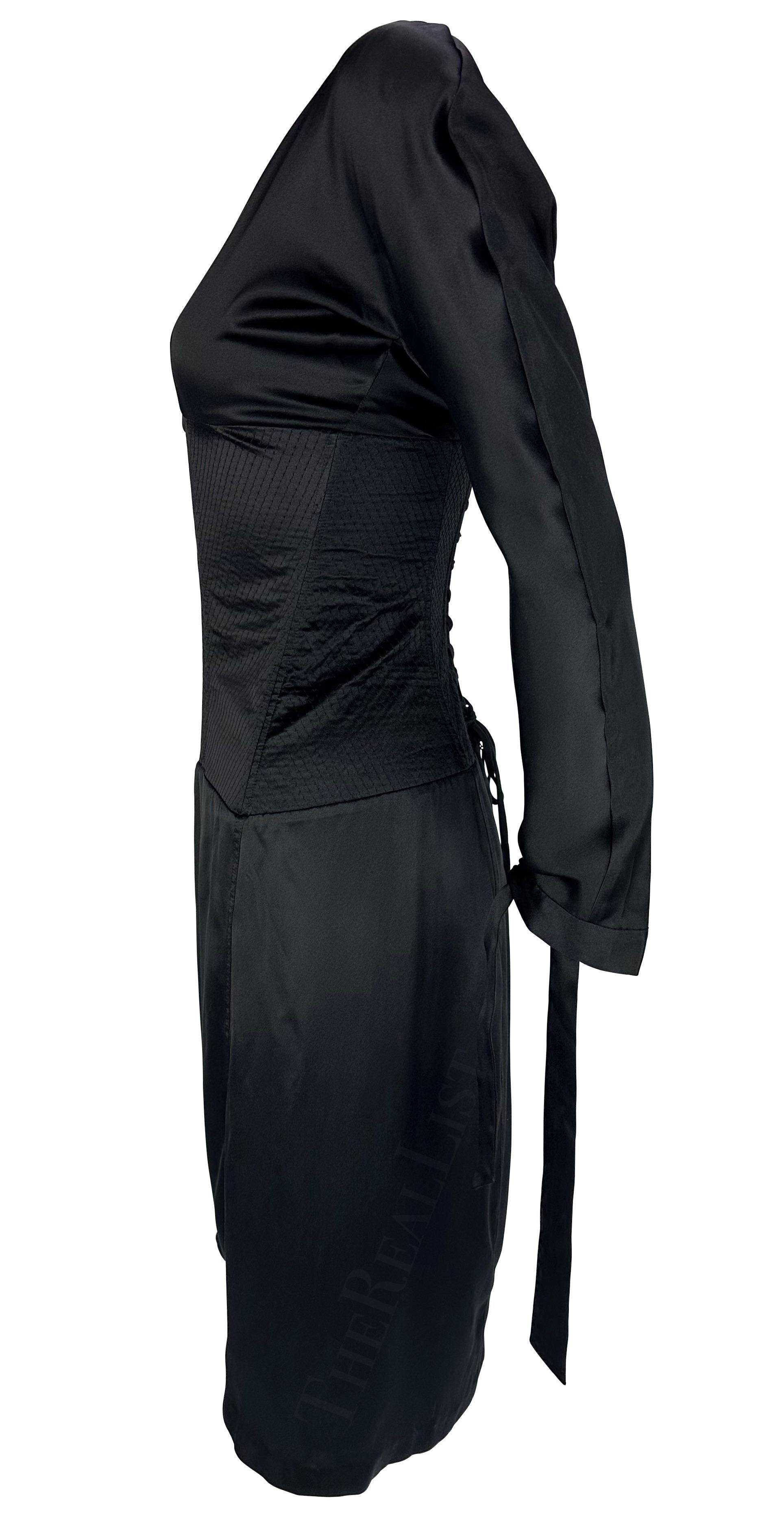 2004 Roberto Cavalli Corset Boned Lace-Up Quilted Satin Plunge Dress For Sale 2