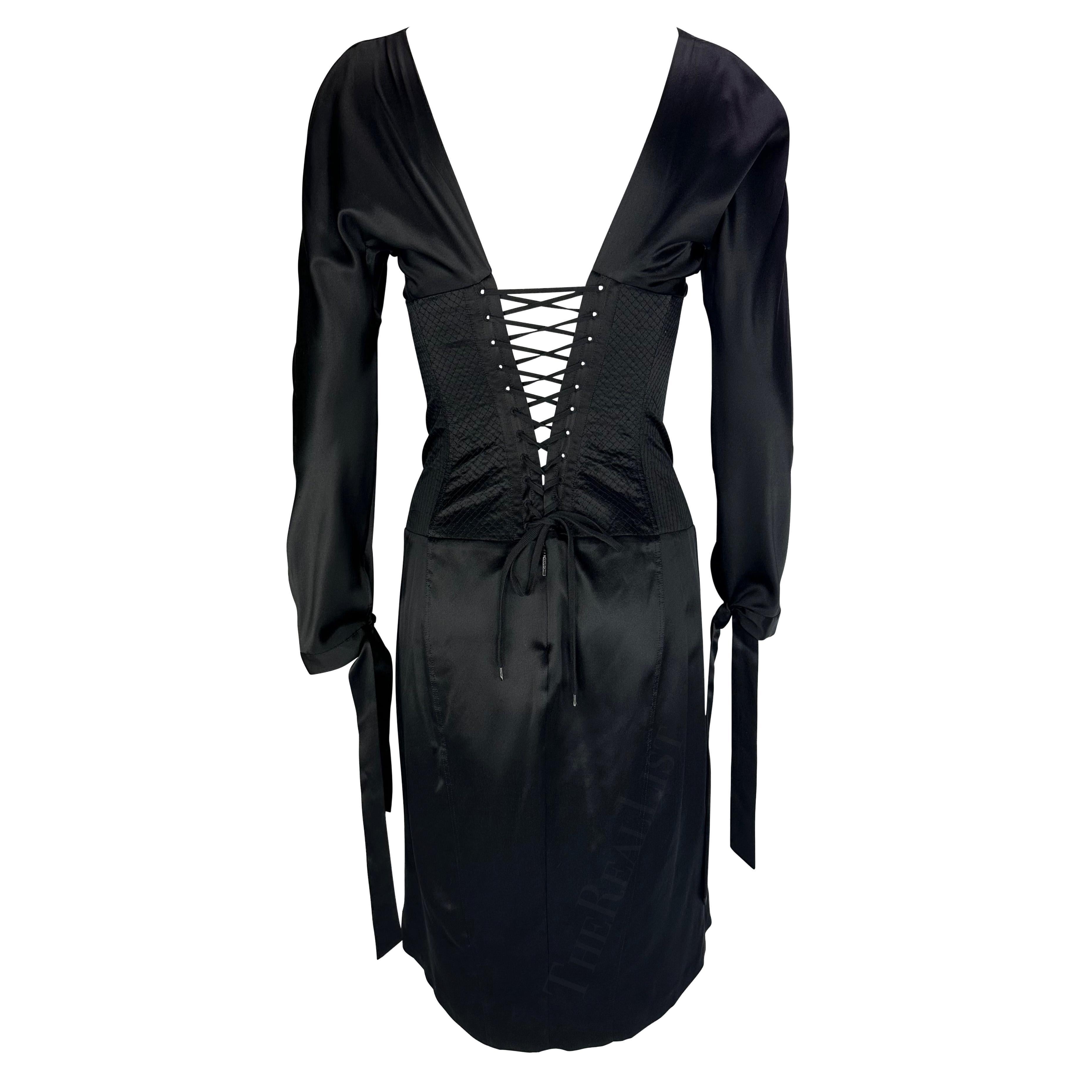 2004 Roberto Cavalli Corset Boned Lace-Up Quilted Satin Plunge Dress For Sale