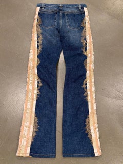 Jeans Roberto Cavalli 2004 in denim svasato con dettagli laterali decorati
