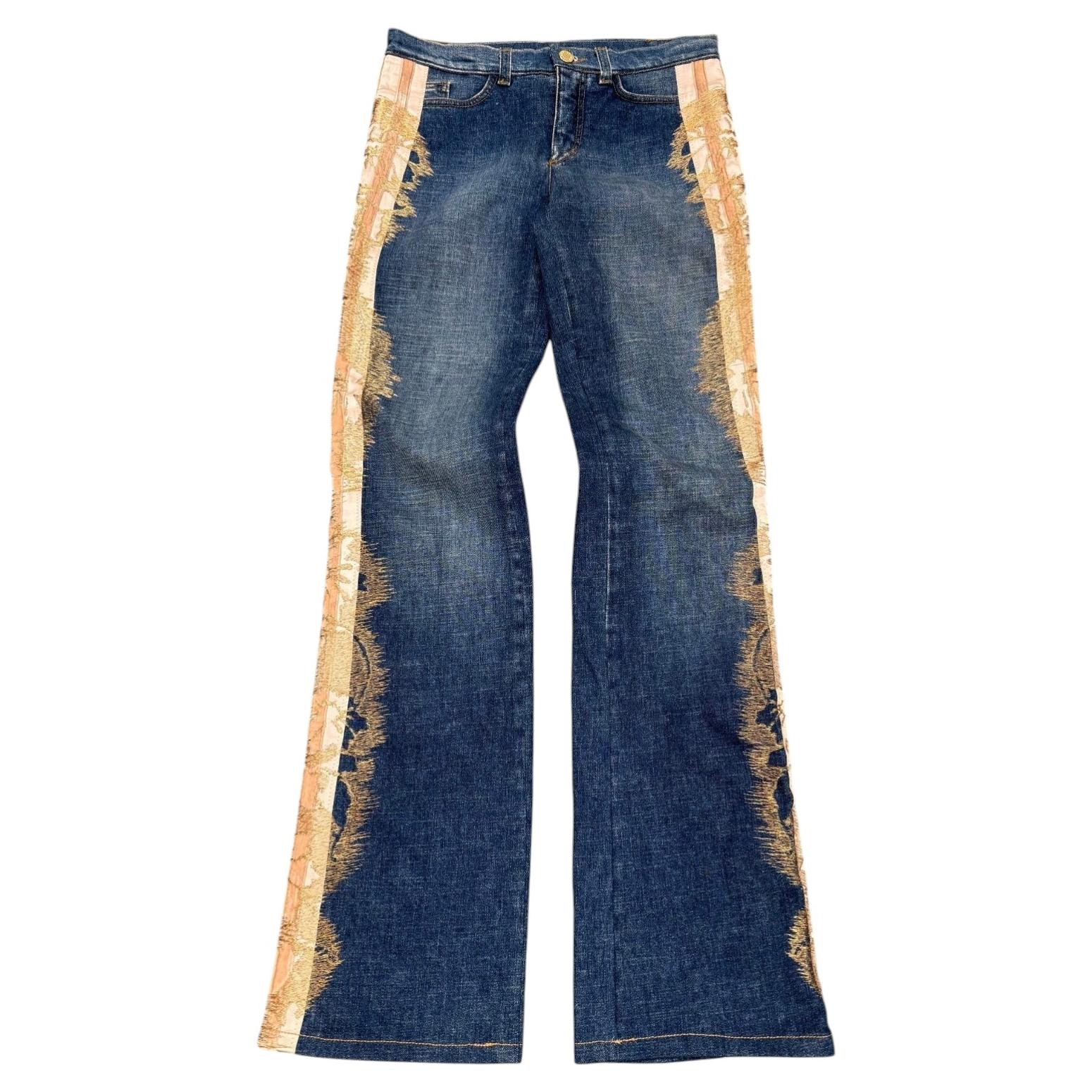 2004 Roberto Cavalli flared denim jeans with ornate side detailing