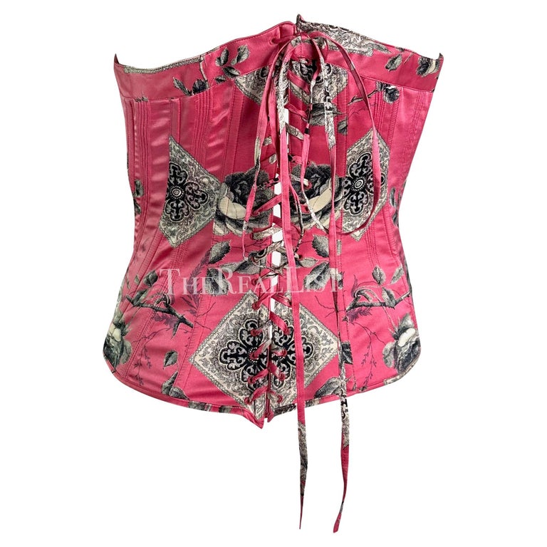 NWT 2004 Roberto Cavalli Pink Print Lace-Up Corset Bustier Top main image 0