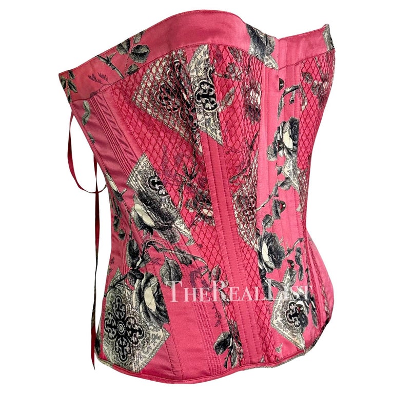 2004 Roberto Cavalli Corset Boned Lace-Up Quilted Satin Plunge Dress