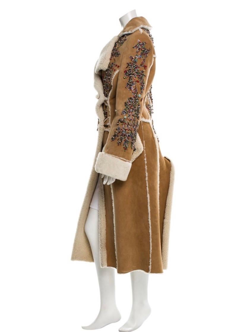 Brown 2004 Roberto Cavalli runway Crystal embellished shearling coat