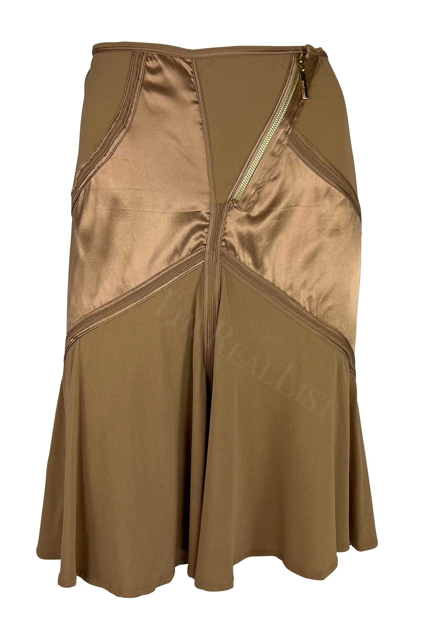 2004 Roberto Cavalli Tan Y2K Satin Panel Cami Tank Skirt Set For Sale 1