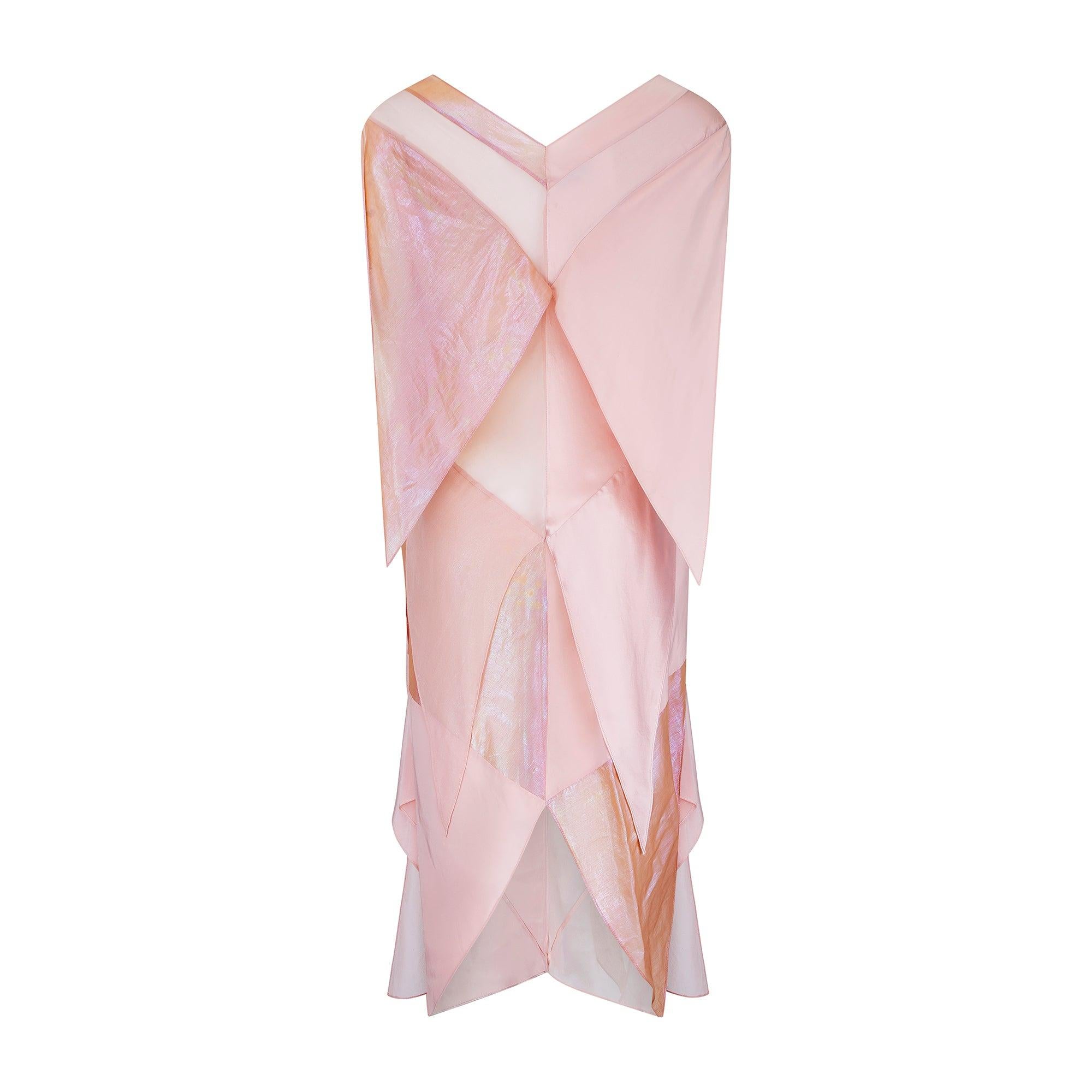 Beige 2004 Runway Documented Zac Posen Pink Silk Panelled Dress