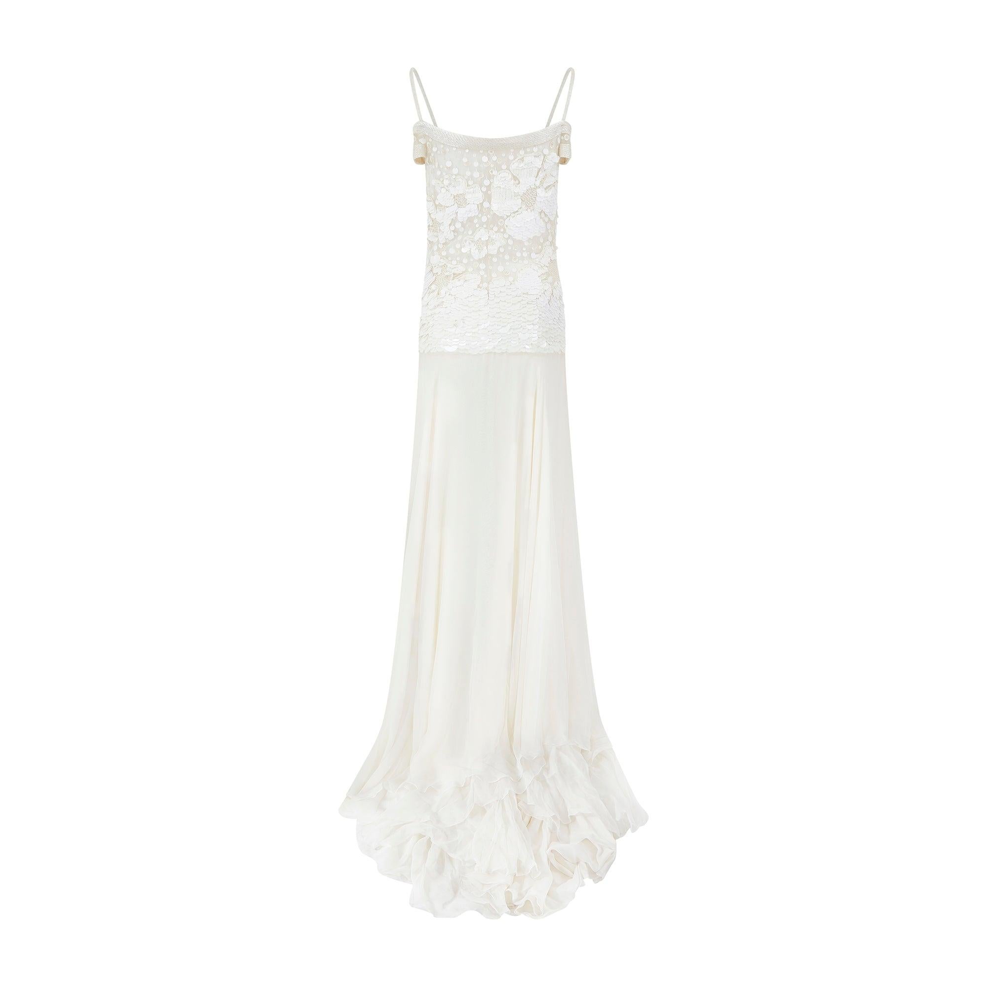 2004 Runway Valentino Cream and White Embellished Dress In Excellent Condition In London, GB