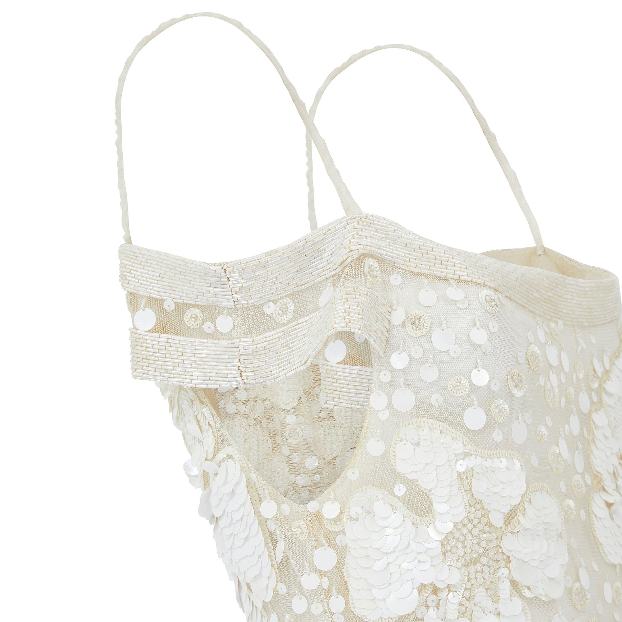 Women's 2004 Runway Valentino Cream and White Embellished Dress