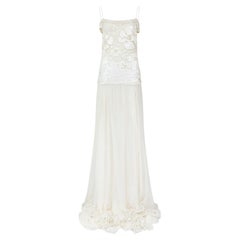 2004 Runway Valentino Cream and White Embellished Dress