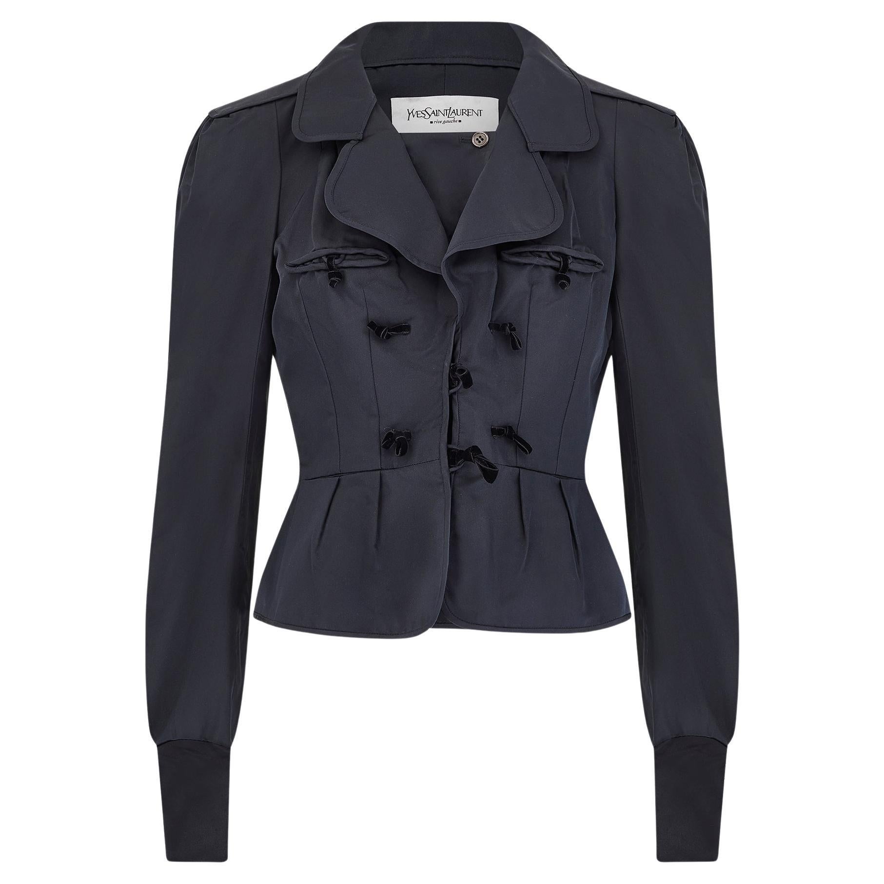2004 Runway Yves Saint Laurent by Tom Ford Black Silk Jacket For Sale
