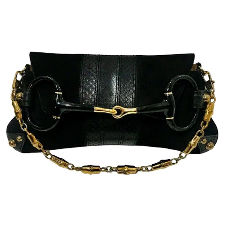 2004 Tom Ford for Gucci Black Leather Bag with Gold Tone Chain