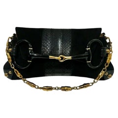 2004 Tom Ford for Gucci Black Leather Bag with Gold Tone Chain