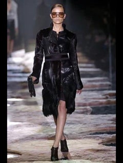 2004 Tom Ford for Gucci fur trimmed black leather coat