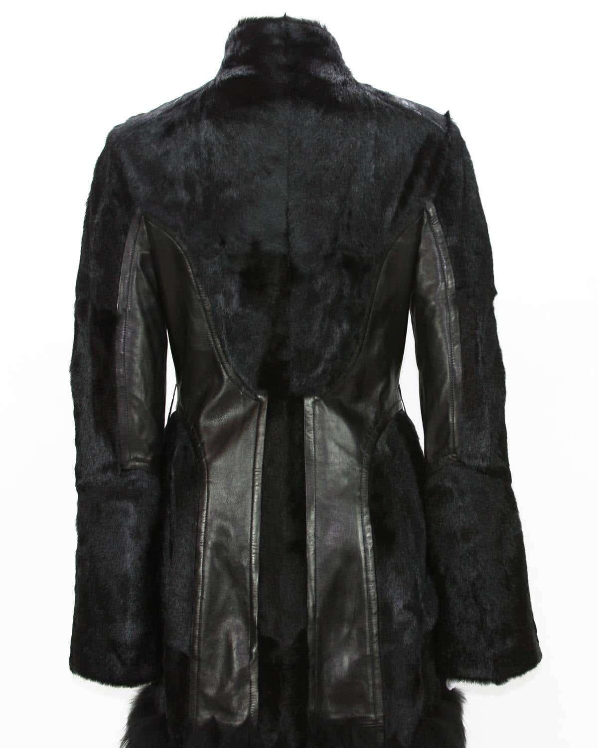 Women's 2004 Tom Ford for Gucci fur trimmed black leather coat
