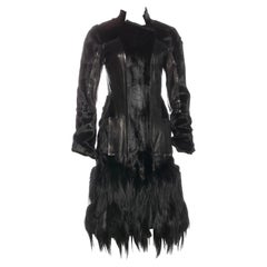 2004 Tom Ford für Gucci Schwarzer Ledermantel mit Pelzbesatz