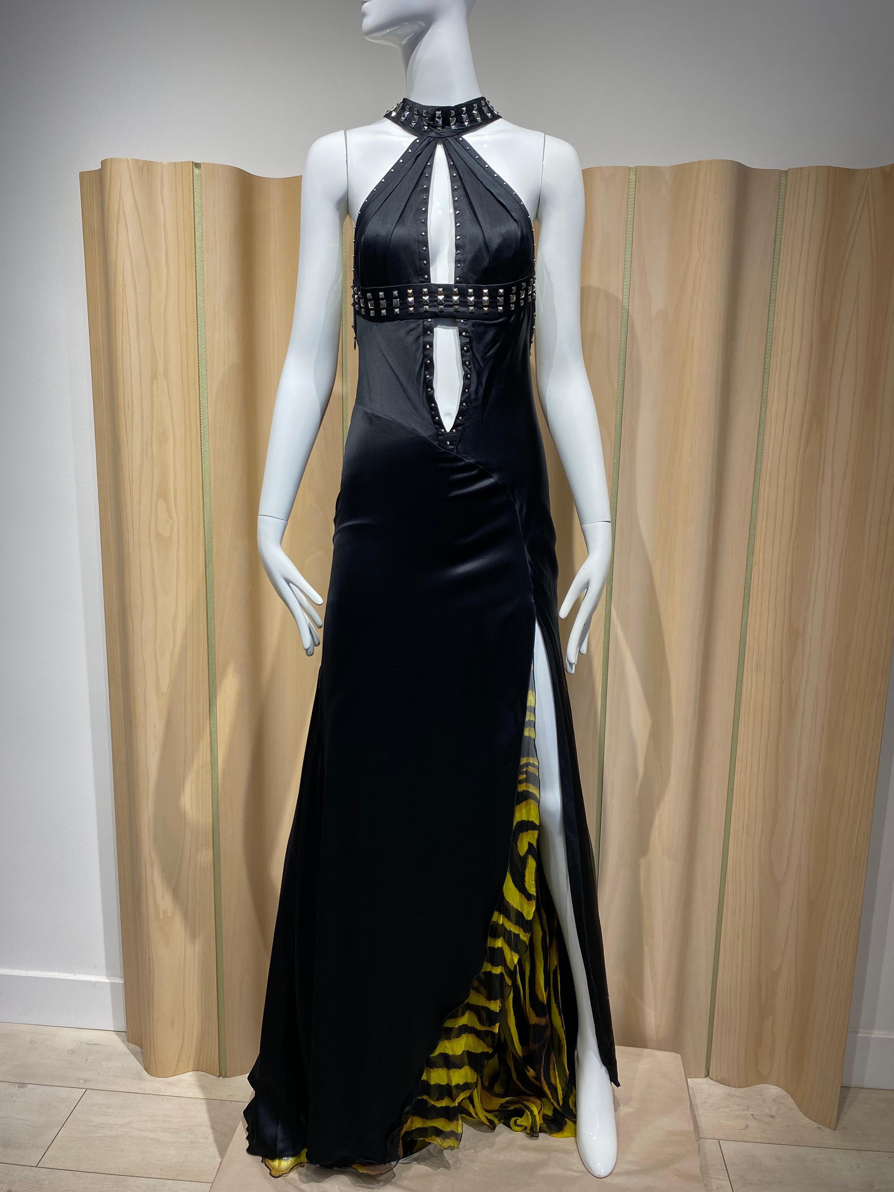 2004 Versace Black Cut Out Satin Gown For Sale 6