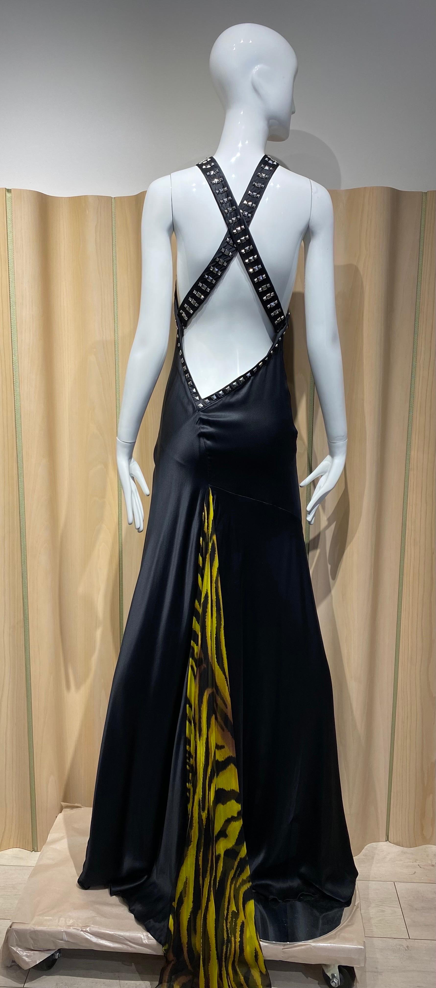 2004 Versace Black Cut Out Satin Gown In Excellent Condition For Sale In Beverly Hills, CA