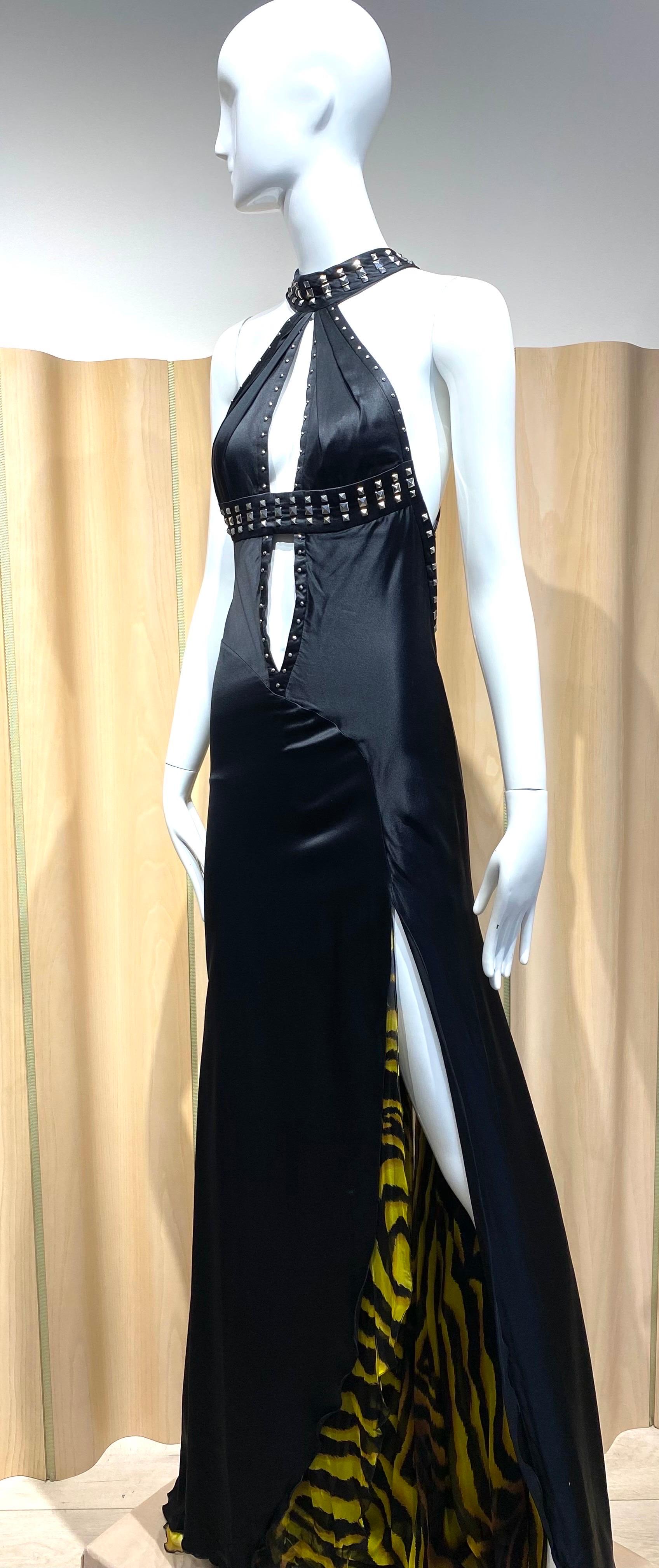 2004 Versace Black Cut Out Satin Gown For Sale 4
