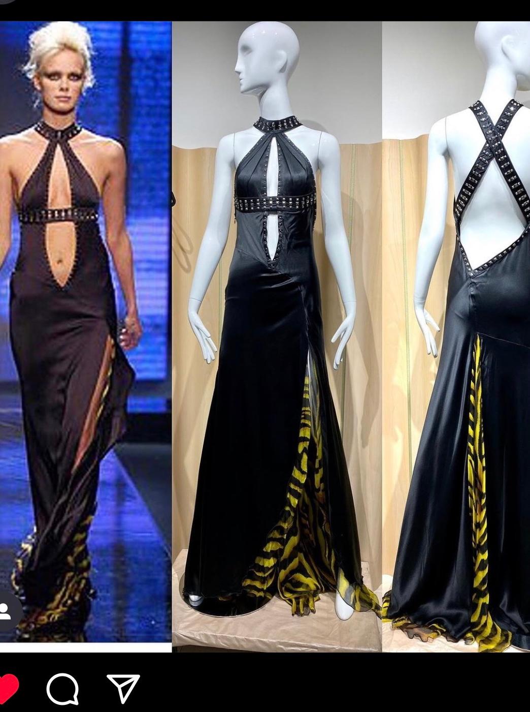 2004 Versace Black Cut Out Satin Gown For Sale 5