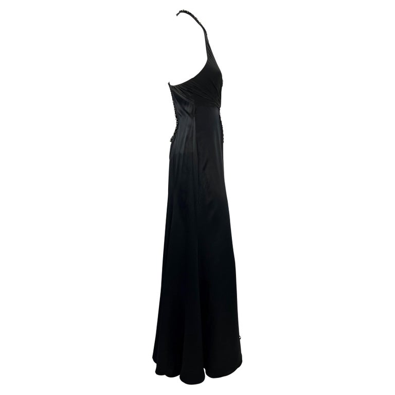 Women's 2004 Versace by Donatella Rhinestone Silk Satin Chiffon Cutout Gown For Sale