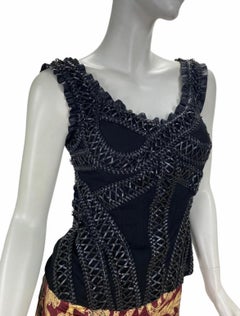 2004 Vintage Alexander McQueen Black Silk and Leather Corset Top
