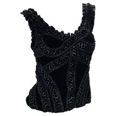 2004 Vintage Alexander McQueen Black Silk and Leather Corset Top