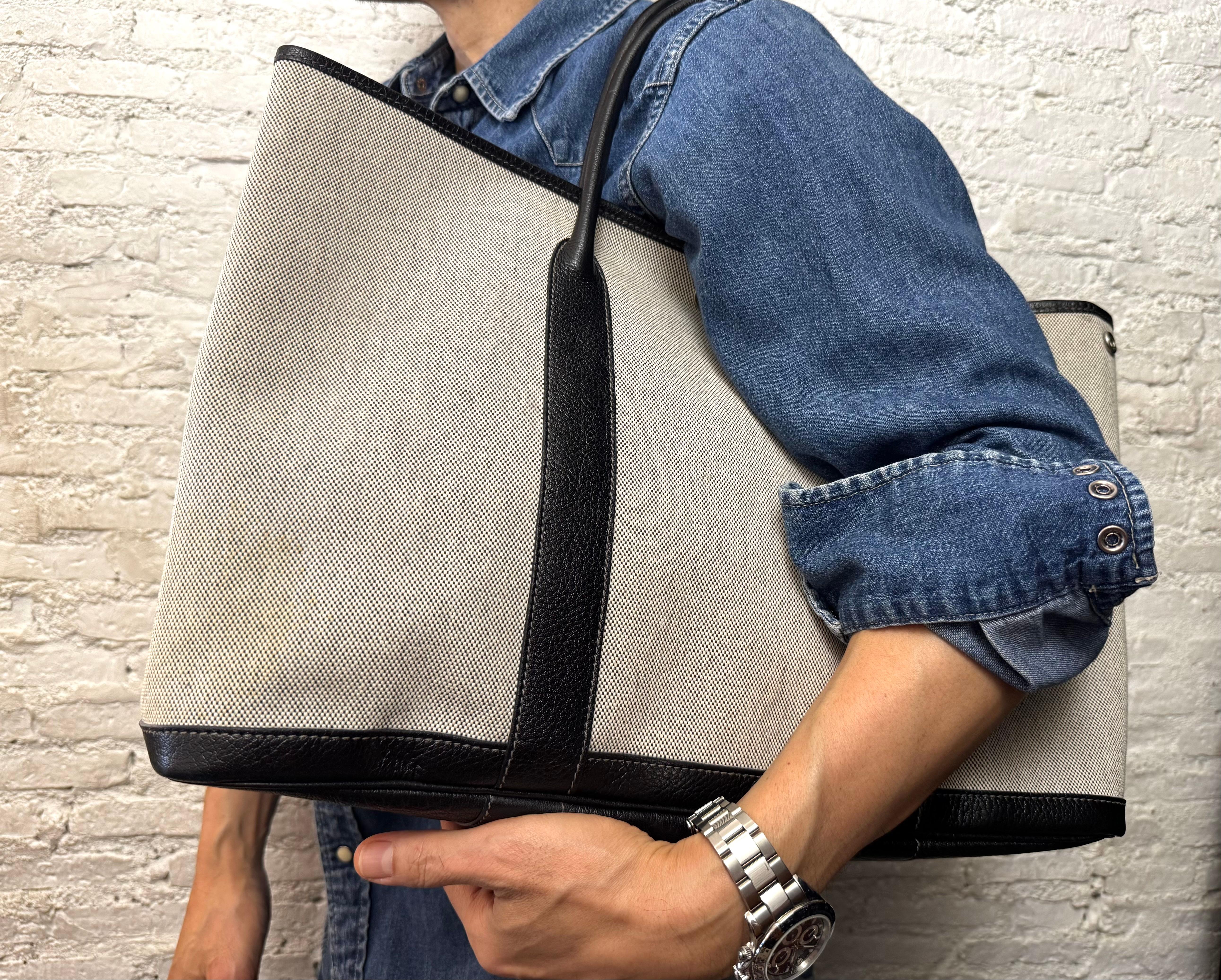 2004 Vintage HERMES Garden Party MM Canvas Grey PHW Tote en vente 6