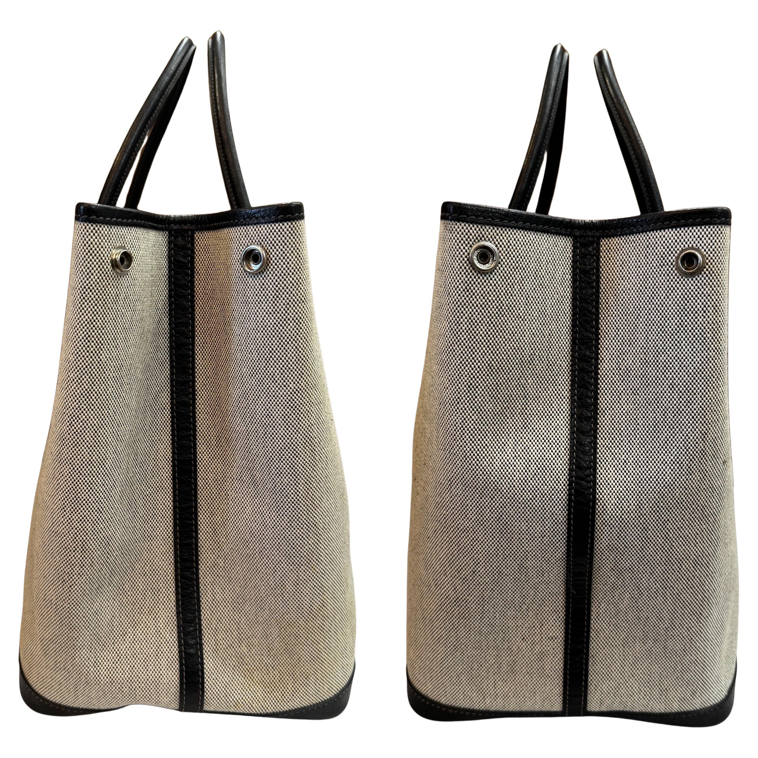 Marron 2004 Vintage HERMES Garden Party MM Canvas Grey PHW Tote en vente