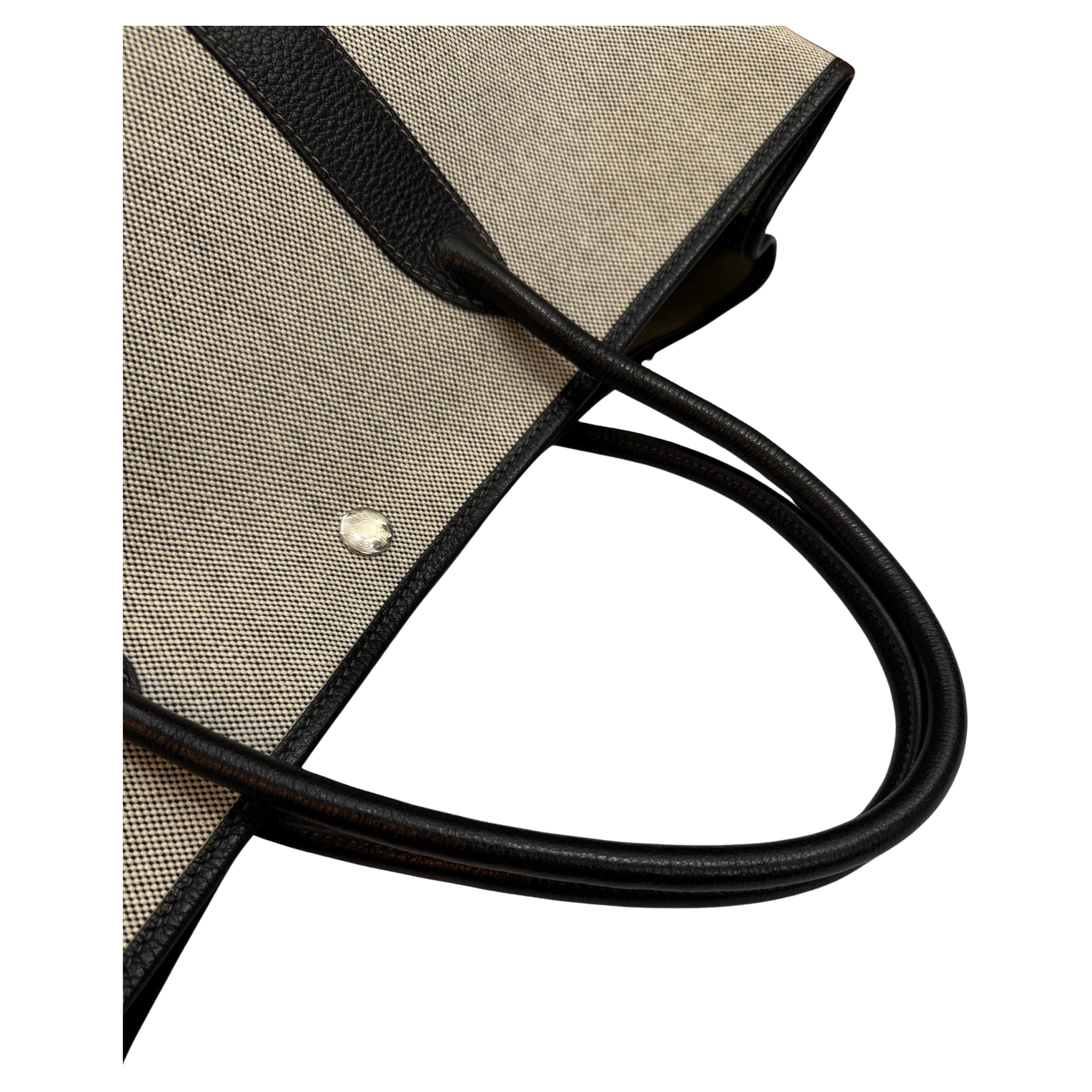 2004 Vintage HERMES Garden Party MM Canvas Grey PHW Tote en vente 2