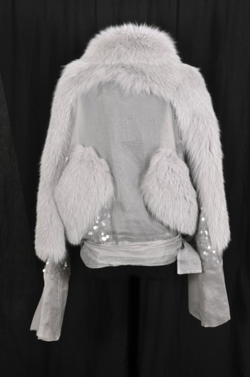 2004 VINTAGE ICONIC TOM FORD for GUCCI FOX FUR and SILK ORGANZA JACKET 3
