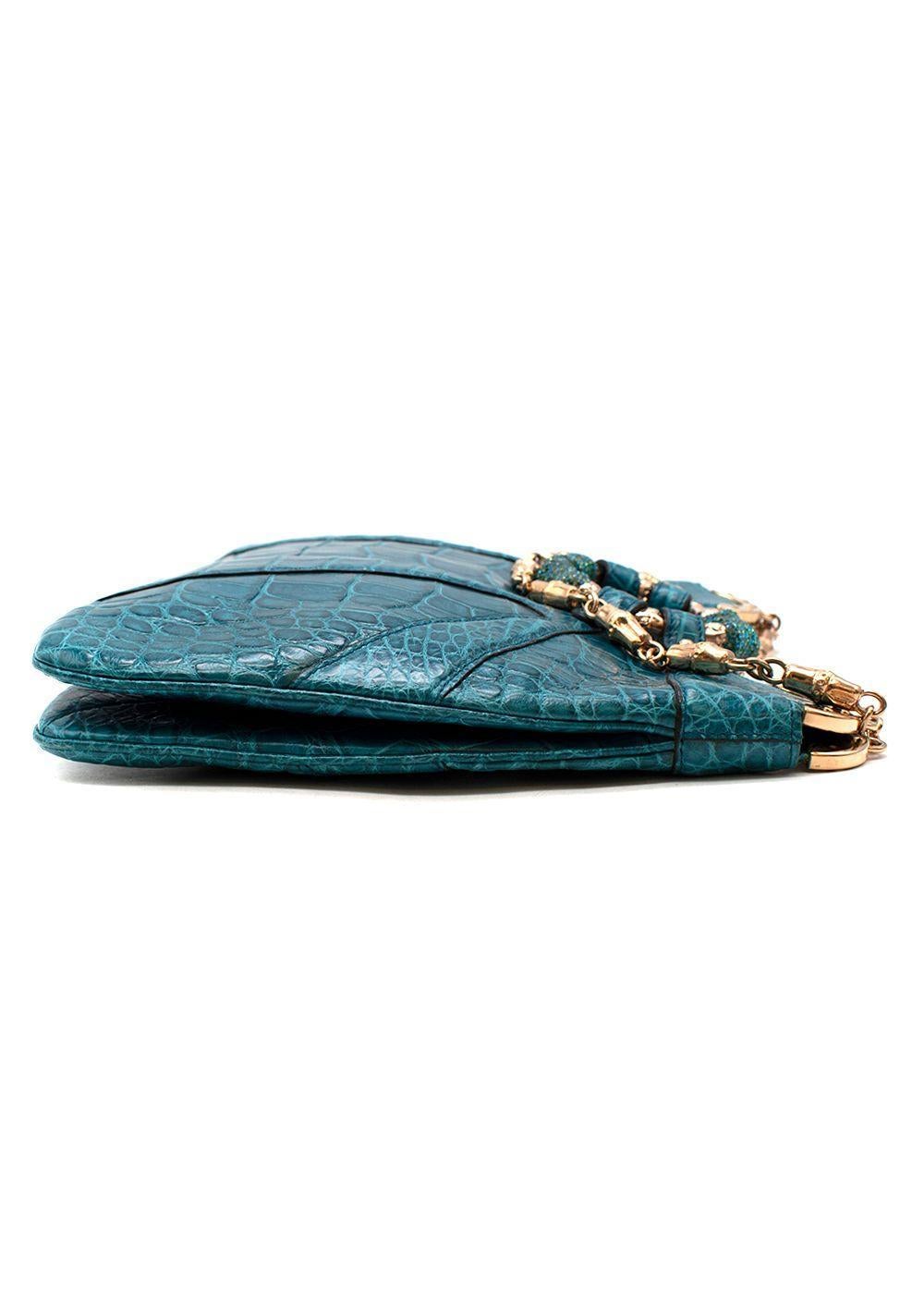 2004 Vintage Iconic Tom Ford for Gucci teal crocodile bag In Excellent Condition In Montgomery, TX