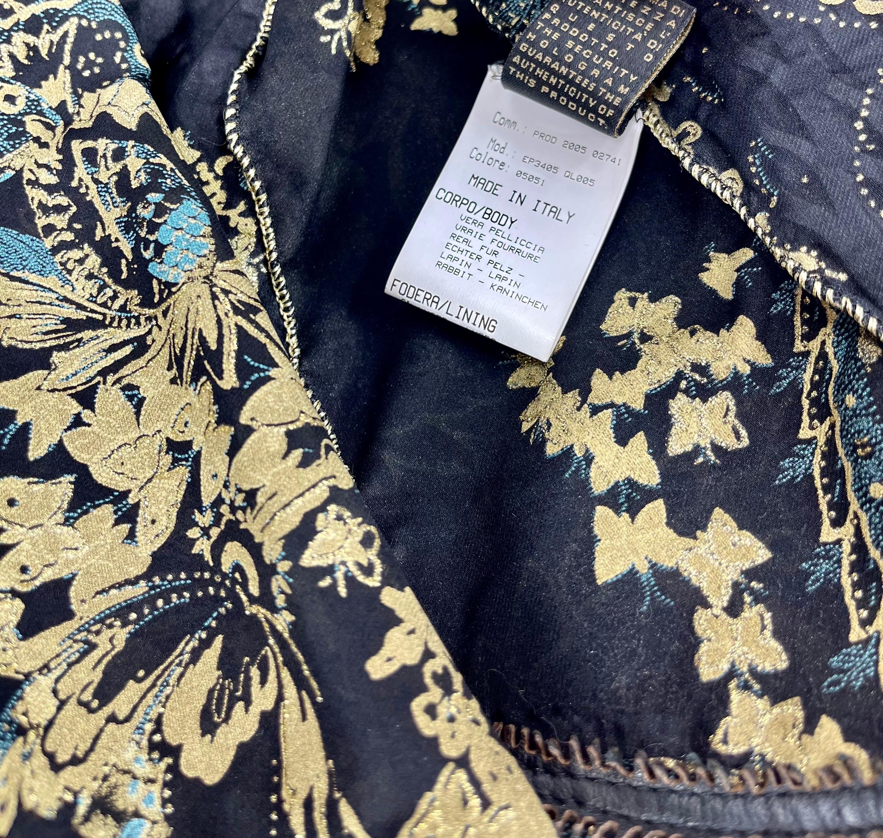 2004 Vintage Roberto Cavalli Black Lapin & Chinchilla Fur Silk Corset Jacket For Sale 6